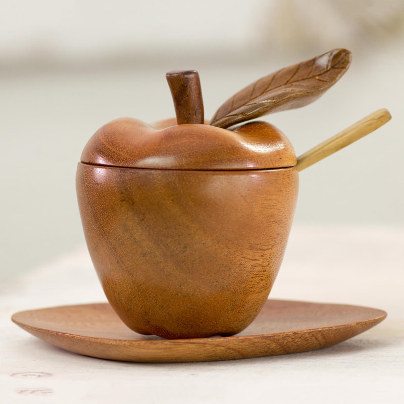Novica Apple Shaped Mahogany Wood Sugar Bowl with Lid Wayfair